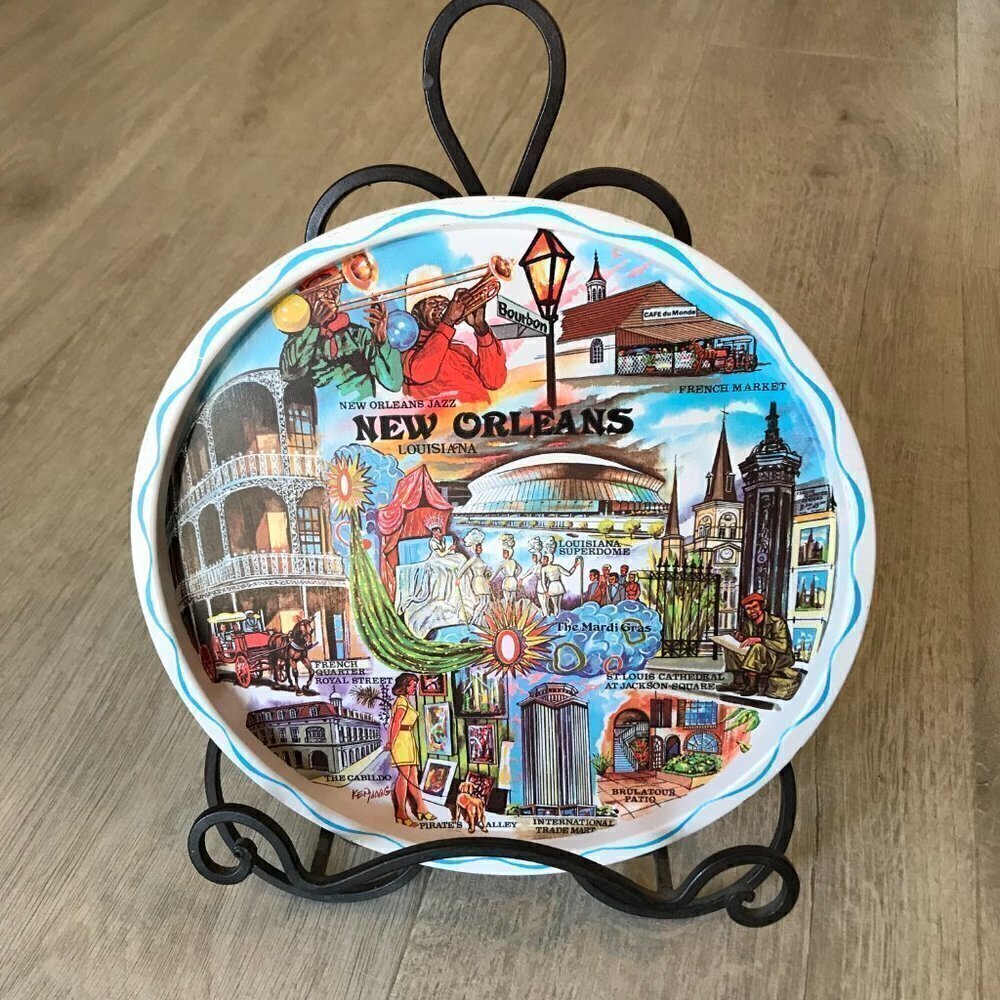 Ken Haag Tin Tray Vintage Medium New Orleans The Big Easy Jazz Keepsake Souvenir - Picture 10 of 11
